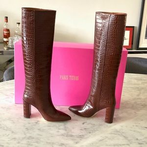 Paris Texas embossed croc block heel boots